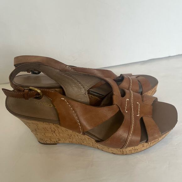 Franco Sarto Cadmus Size 9M Brown Sling Back Wedge Cork Heel Shoes Sandals - Picture 2 of 6